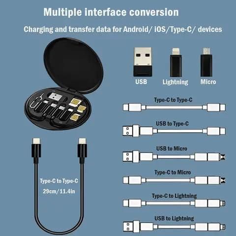 Fast Charging Travel Cable Set - 60W Multi USB-C Micro USB Lightning Cable Kit with Storage Box