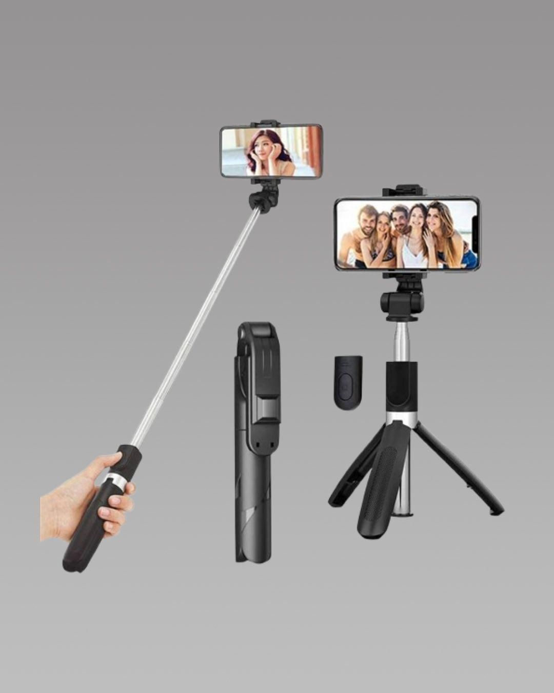 Extendable Flash 3-in-1 Selfie Stick Tripod with Bluetooth Remote - Portable Phone Stand