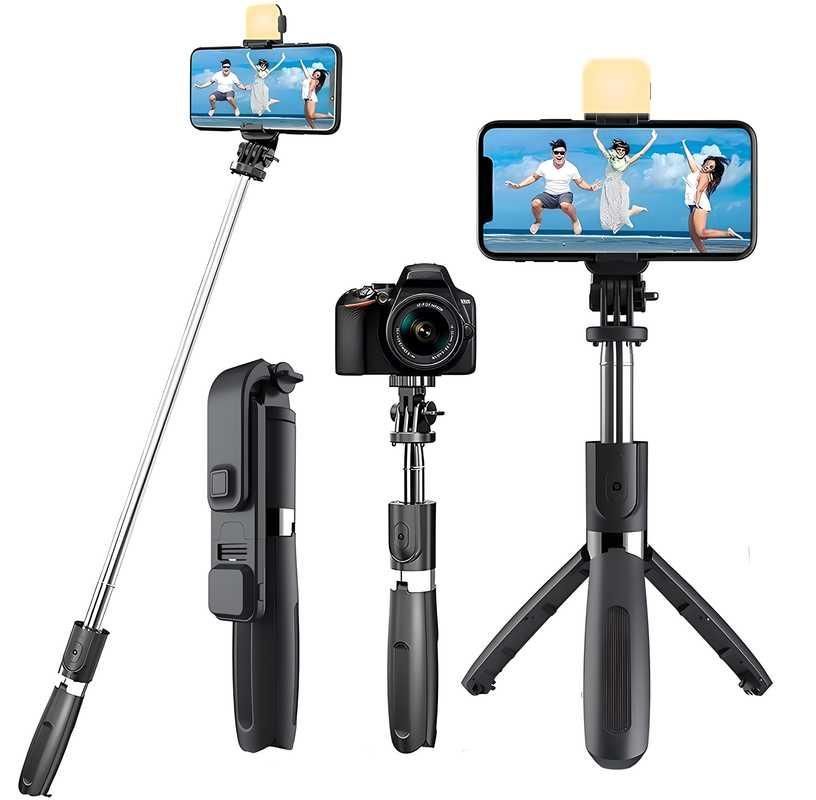 Extendable Flash 3-in-1 Selfie Stick Tripod with Bluetooth Remote - Portable Phone Stand