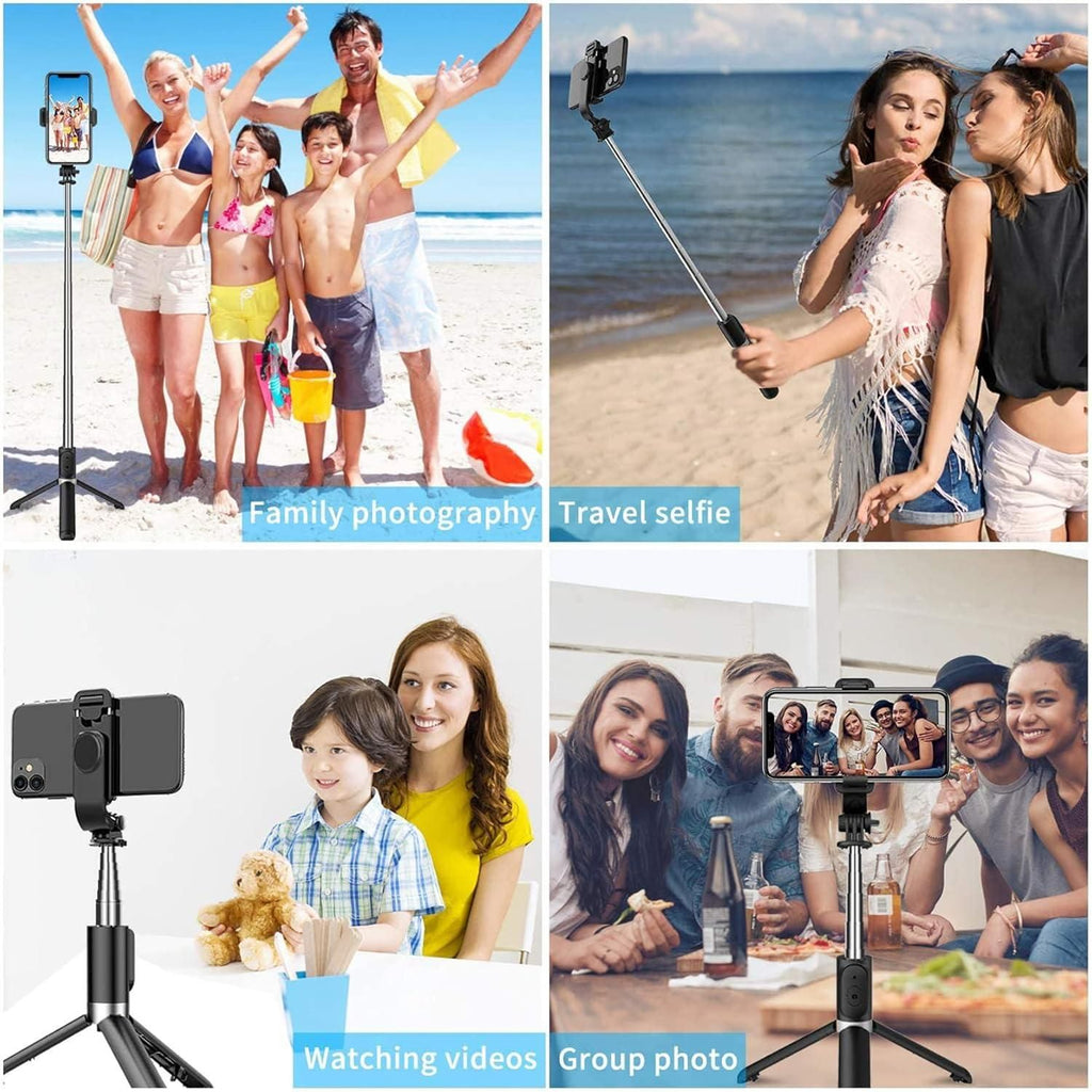 Extendable Flash 3-in-1 Selfie Stick Tripod with Bluetooth Remote - Portable Phone Stand