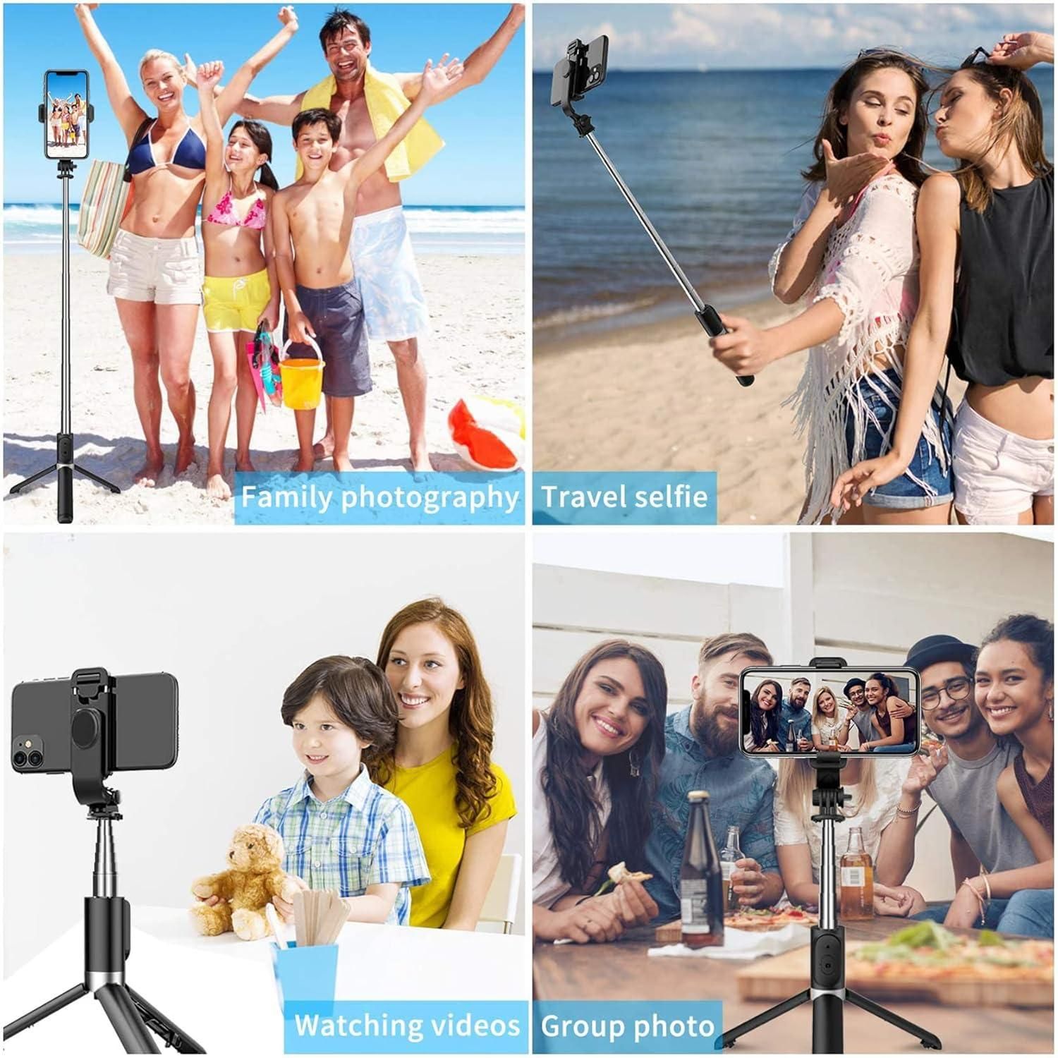 Extendable Flash 3-in-1 Selfie Stick Tripod with Bluetooth Remote - Portable Phone Stand